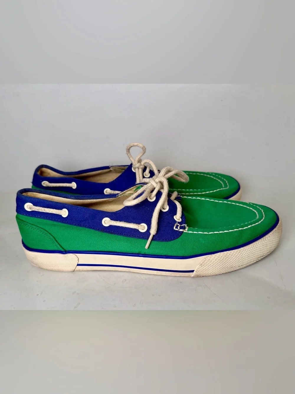 VTG POLO Ralph Lauren Franz Lace Up Blue Green Sneakers Deck Boat Shoes Men 10 D